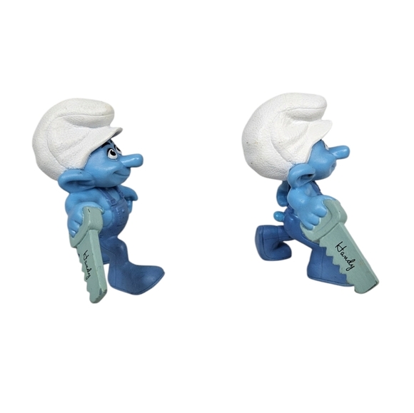 2011 McDonald's Smurf Toy Handy Smurf PVC Figurine Cake Topper Lot of 2 R35 - Picture 3 of 8